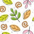 Children`s gentle cute seamless pattern with cartoon leaves, twigs, decorative elements. vector. nature.