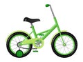 Children`s green bicycle with detachable training wheels