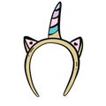 children s hair hoop with ears and unicorn horn. vector illustration. a magical outfit, the concept of a children s Royalty Free Stock Photo