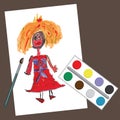 Children's hand drawing Princess.Doodle paintings