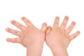 Children's hand on white background