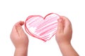 The children's hands is located in heart drawing