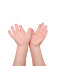 Children's hands palms upwards on white