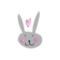 Children's handwriting. Cute funny rabbit boy face. Funny doodle animal. Little bunny in nursery cartoon style