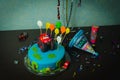 Children`s happy birthday cake decorated car Royalty Free Stock Photo