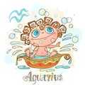 Children`s horoscope icon. Zodiac for kids. Aquarius sign . Vector. Astrological symbol as cartoon character.