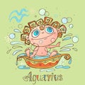 Children`s horoscope icon. Zodiac for kids. Aquarius sign . Vector. Astrological symbol as cartoon character Royalty Free Stock Photo