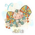 Children`s horoscope icon. Zodiac for kids. Aries sign . Vector. Astrological symbol as cartoon character. Royalty Free Stock Photo