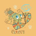 Children`s horoscope icon. Zodiac for kids. Cancer sign . Vector. Astrological symbol as cartoon character