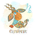 Children`s horoscope icon. Zodiac for kids. Capricorn sign . Vector. Astrological symbol as cartoon character. Royalty Free Stock Photo