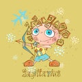 Children`s horoscope icon. Zodiac for kids. Sagittarius sign . Vector. Astrological symbol as cartoon character Royalty Free Stock Photo