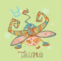 Children`s horoscope icon. Zodiac for kids. Taurus sign . Vector. Astrological symbol as cartoon character Royalty Free Stock Photo