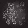 Children`s illustration of a bear, a Character of Russian folk tales. Animated bear in folk clothes for printing on t