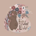 Children`s illustration with a bear lover of flowers Royalty Free Stock Photo