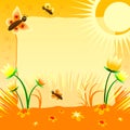 Children's illustration with label for text. Solar tulips. Yellow color