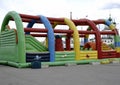 Children`s inflatable jumpy house castle top half.