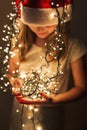 Children`s joy of Christmas lights