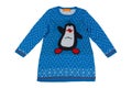 Children`s knitted dress with a penguin. Isolate on white Royalty Free Stock Photo
