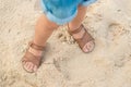 Children`s legs in summer shoes made of genuine leather Royalty Free Stock Photo