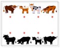 Children's logic game find the right shadow. Cow, bull, calf. Vector isolated on a white background