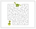 Children's logic game go through the maze. Help the baby brontosaurus to pass the maze, dinosaurs. Vector