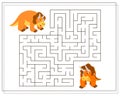 Children's logic game go through the maze. Help the baby triceratops to pass the maze, dinosaurs. Vector