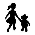 Children`s logo, girl with a bear holding hands