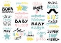 13 children s logo with handwriting Born awesome, Welcome baby, Kids rules, Girls and Boys, Be happy, Newborn, Mini boss, Super he