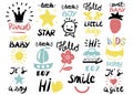 14 children s logo with handwriting Little boy, It s a girl, Hi, Princess, Smile, Sweet baby, Hello, Star.