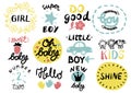 12 children s logo with handwriting Little, Girl, Boy, Hello, Oh baby, Shine, Sweet, Number two, Do good, New.