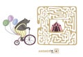 Children`s maze with bear on a bike and circus tent. Puzzle game for kids, vector labyrinth illustration. Royalty Free Stock Photo