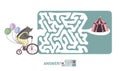 Children`s maze with bear on a bike and circus tent. Puzzle game for kids, vector labyrinth illustration. Royalty Free Stock Photo