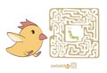 Children`s maze with chicken and worm. Puzzle game for kids, vector labyrinth illustration.