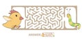 Children`s maze with chicken and worm. Puzzle game for kids, vector labyrinth illustration.