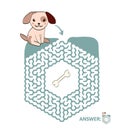 Children`s maze with dog and bone. Puzzle game for kids, vector labyrinth illustration.