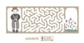 Children`s maze with gardener and flowers. Puzzle game for kids, vector labyrinth illustration.