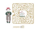 Children`s maze with gardener and flowers. Puzzle game for kids, vector labyrinth illustration.