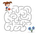 Children`s maze with gardener and flowers. Puzzle game for kids