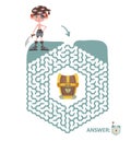 Children`s maze with pirate and treasure. Puzzle game for kids, vector labyrinth illustration.