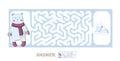 Children`s maze with polar bear and the North pole. Puzzle game for kids, vector labyrinth illustration.