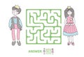 Children`s maze with Prince and Princess. Puzzle game for kids, vector labyrinth illustration.