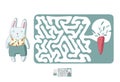 Children`s maze with rabbit and carrot. Puzzle game for kids, vector labyrinth illustration.