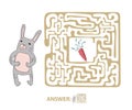 Children`s maze with rabbit and carrot. Puzzle game for kids, vector labyrinth illustration.