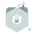 Children`s maze with rabbit and carrot. Puzzle game for kids, vector labyrinth illustration.