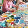 Children's messy art class with paint Royalty Free Stock Photo