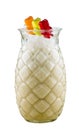 Children`s milkshake with pineapple with jelly bears on white background