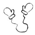 Children`s mittens on a rope. Vector sketch