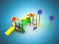 Children`s motley playground green 3d render on a blue backgroun