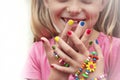 Children's multicolored manicure.