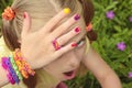 Children`s multicolored manicure. Royalty Free Stock Photo